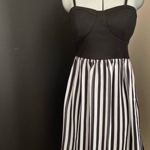 Dots Black / White Stripe Corset Waterfall Dress S